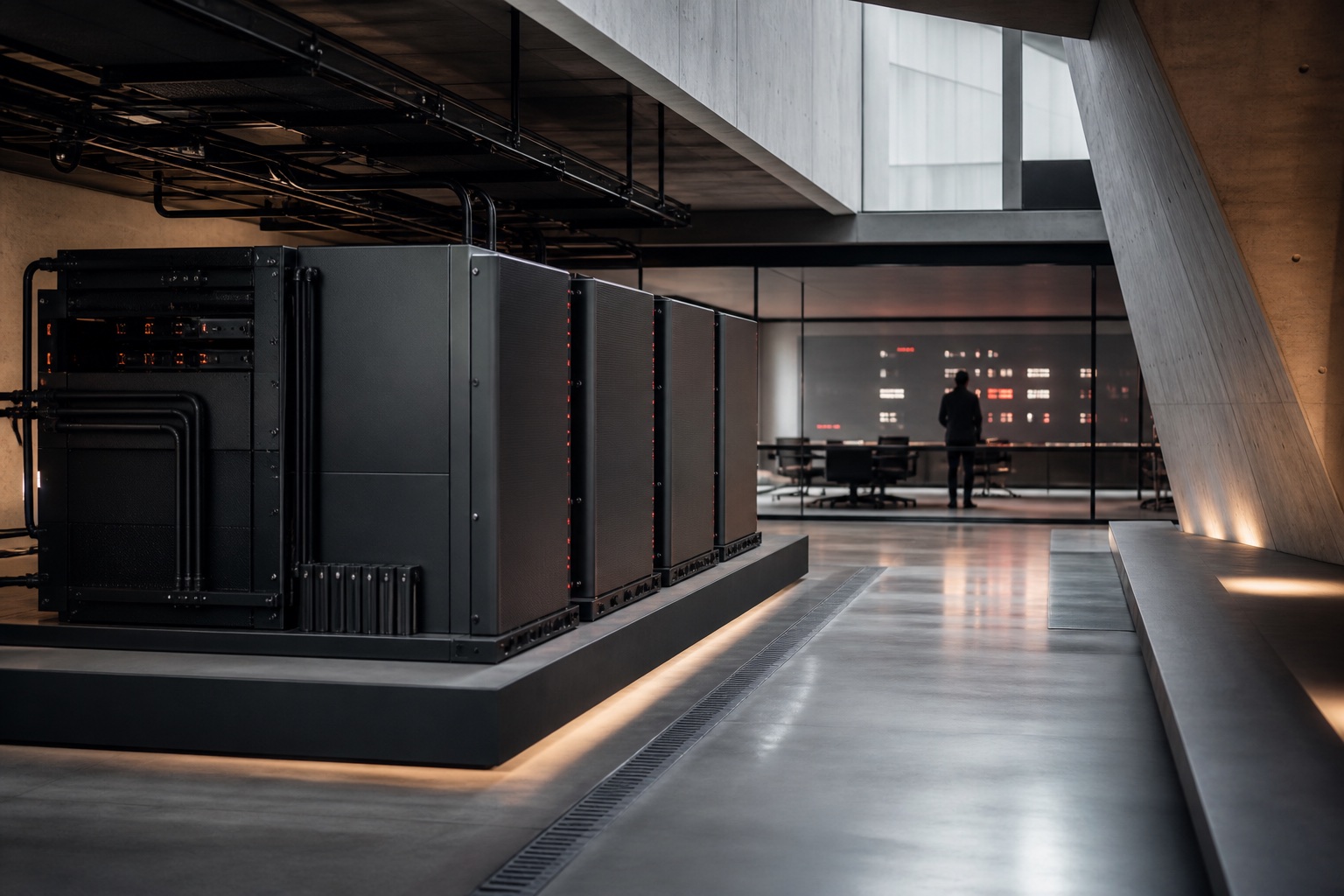 Contemporary governed compute infrastructure opening into an operations workspace
